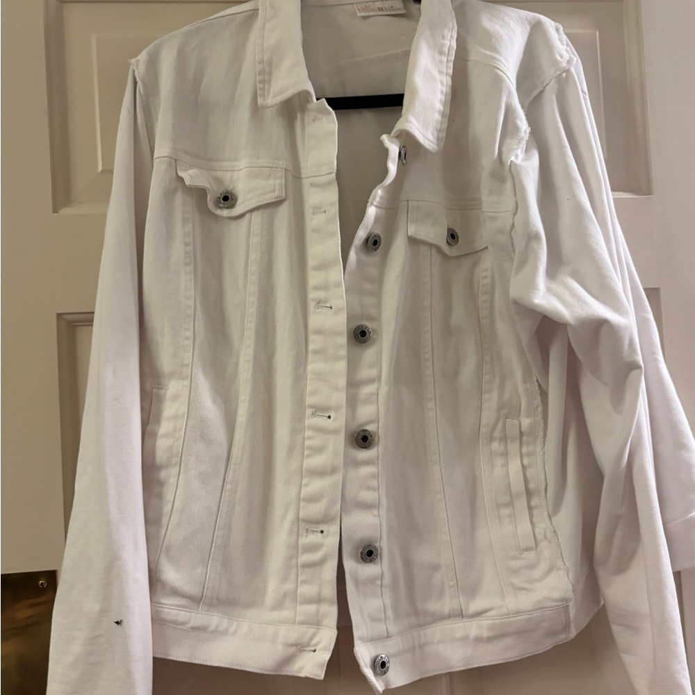 Belle by Kim Gravel White Denim Jacket - Button-Front Jean Jacket
